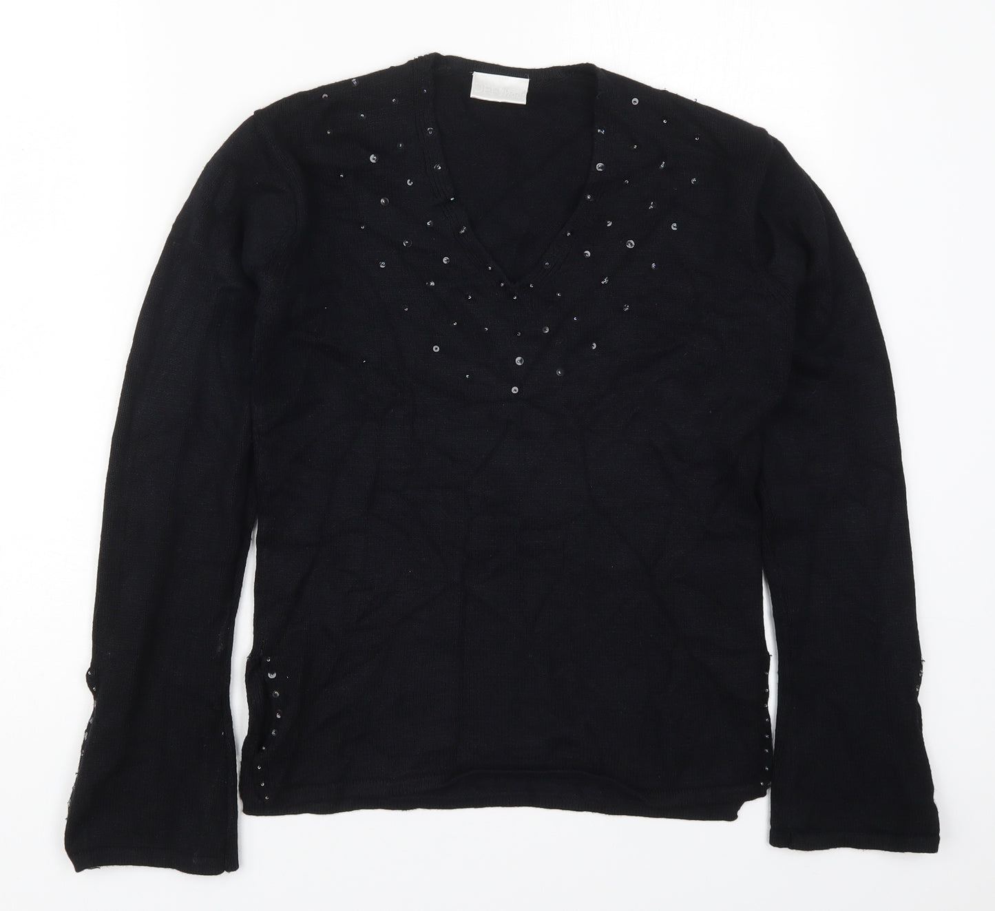 Off Shoot Womens Black V-Neck  Rayon Pullover Jumper Size S