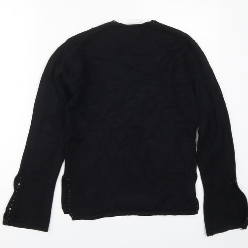 Off Shoot Womens Black V-Neck  Rayon Pullover Jumper Size S