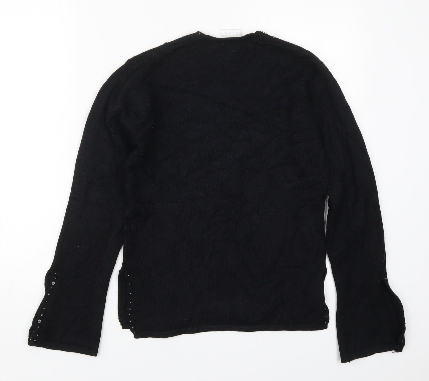 Off Shoot Womens Black V-Neck  Rayon Pullover Jumper Size S