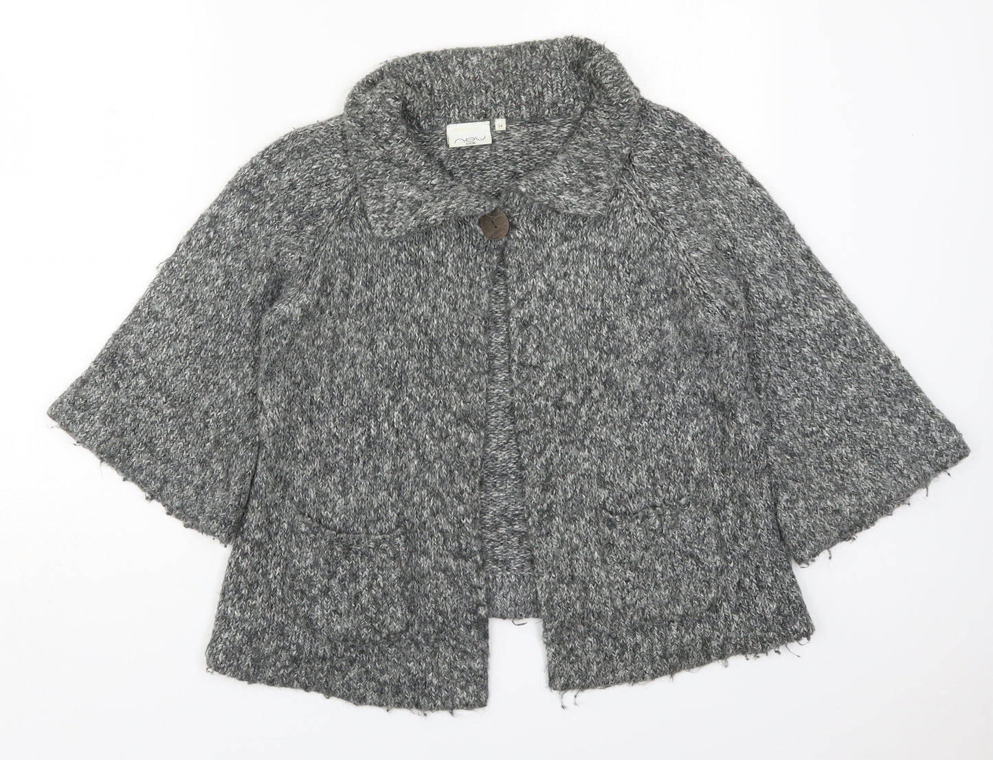 New Look Womens Grey Collared  Cotton Cardigan Jumper Size 14