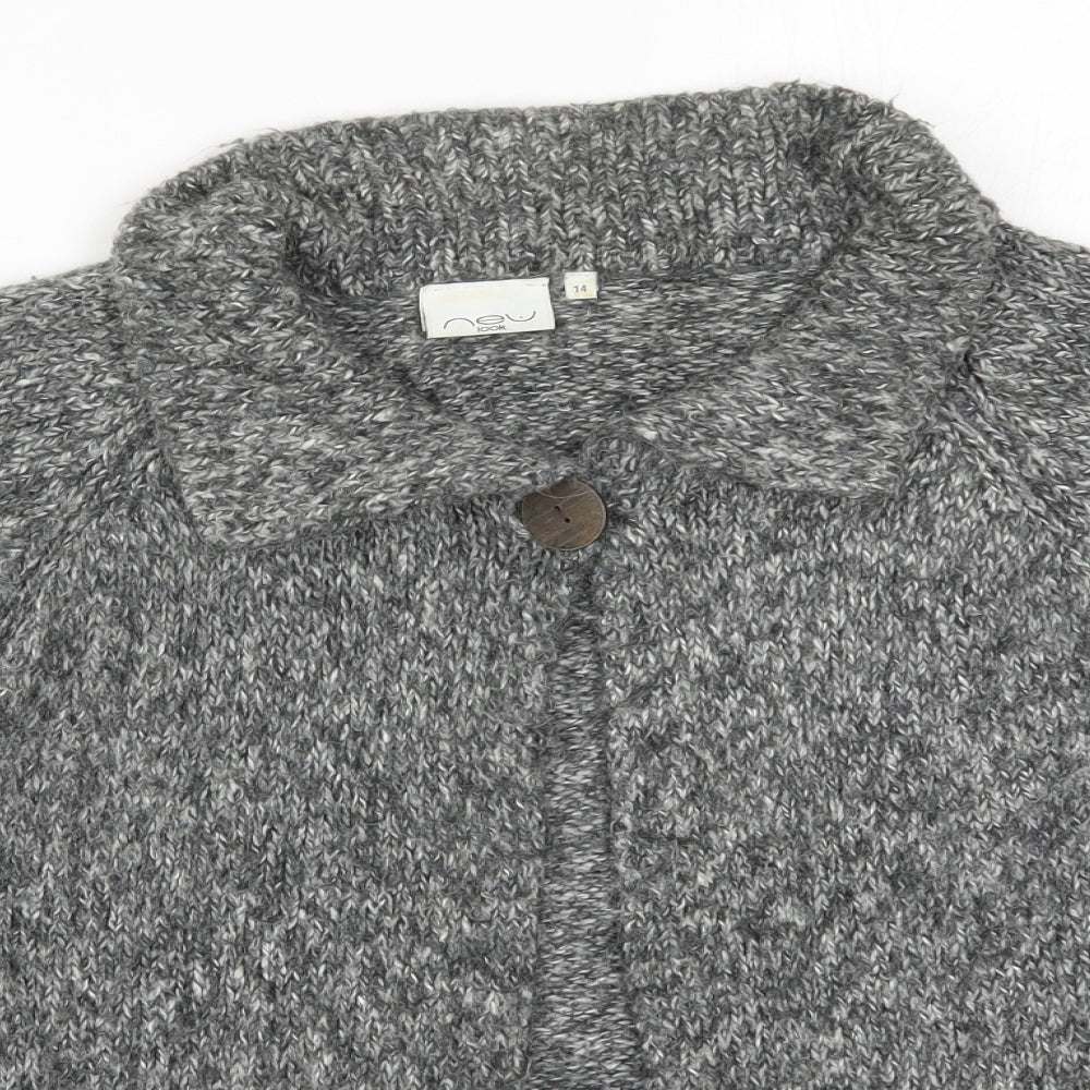 New Look Womens Grey Collared  Cotton Cardigan Jumper Size 14
