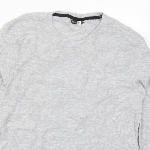 Pep&Co Mens Grey  Cotton  T-Shirt Size M Crew Neck