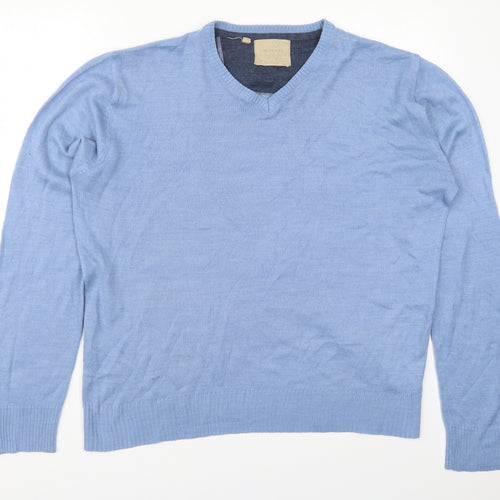 Brave Soul Mens Blue V-Neck  Acrylic Pullover Jumper Size XL