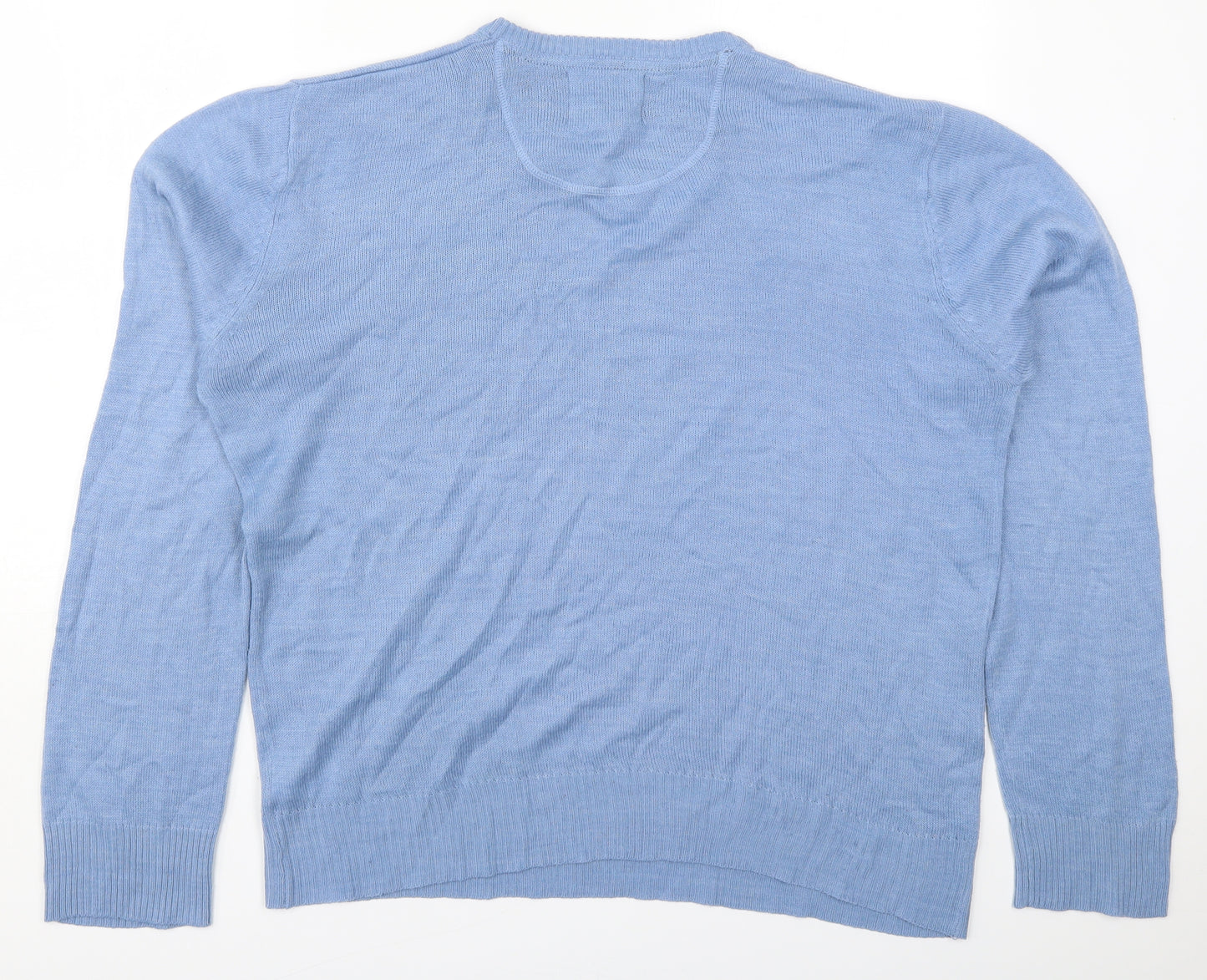 Brave Soul Mens Blue V-Neck  Acrylic Pullover Jumper Size XL