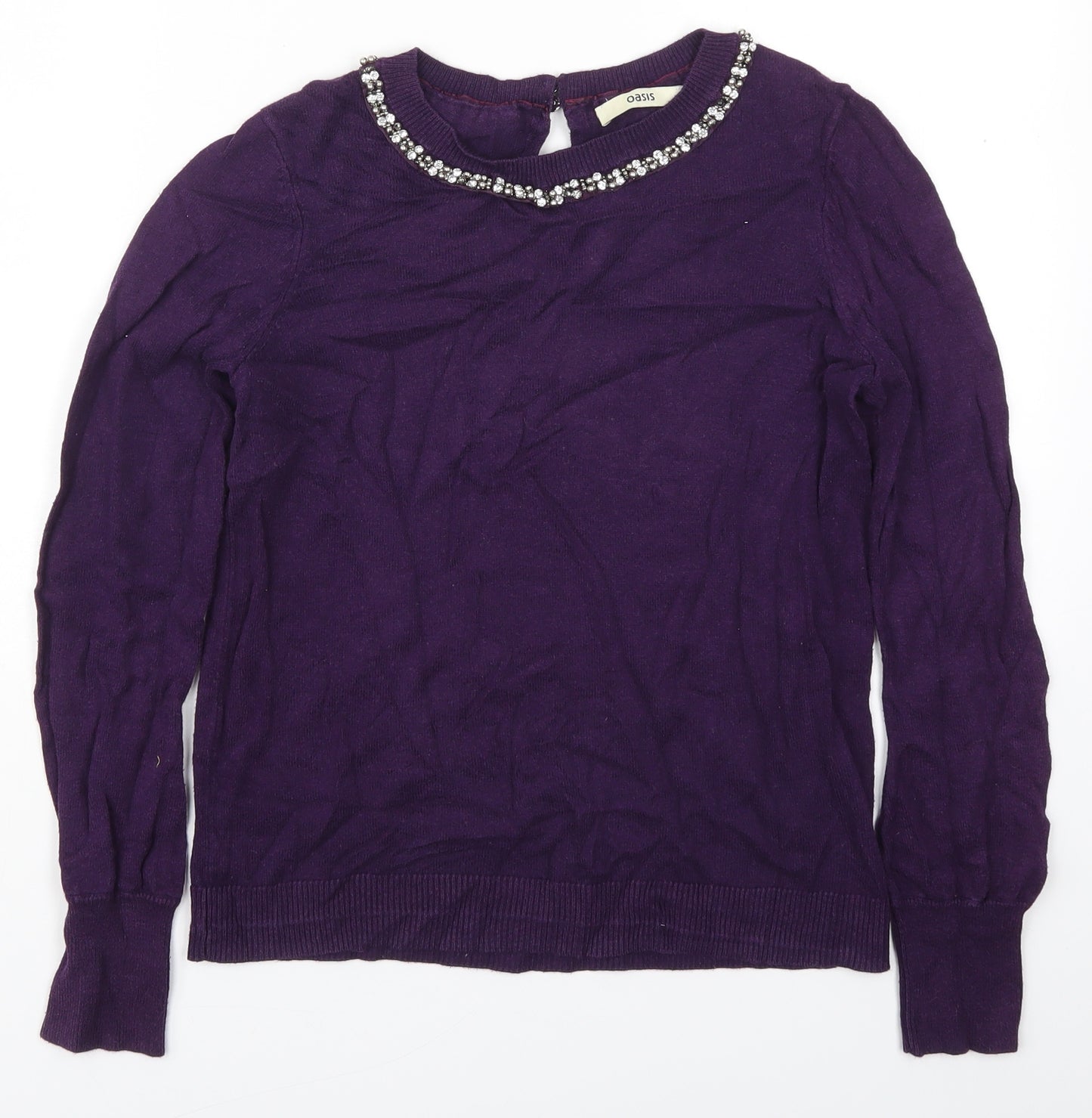 Oasis Womens Purple Round Neck  Cotton Pullover Jumper Size XS