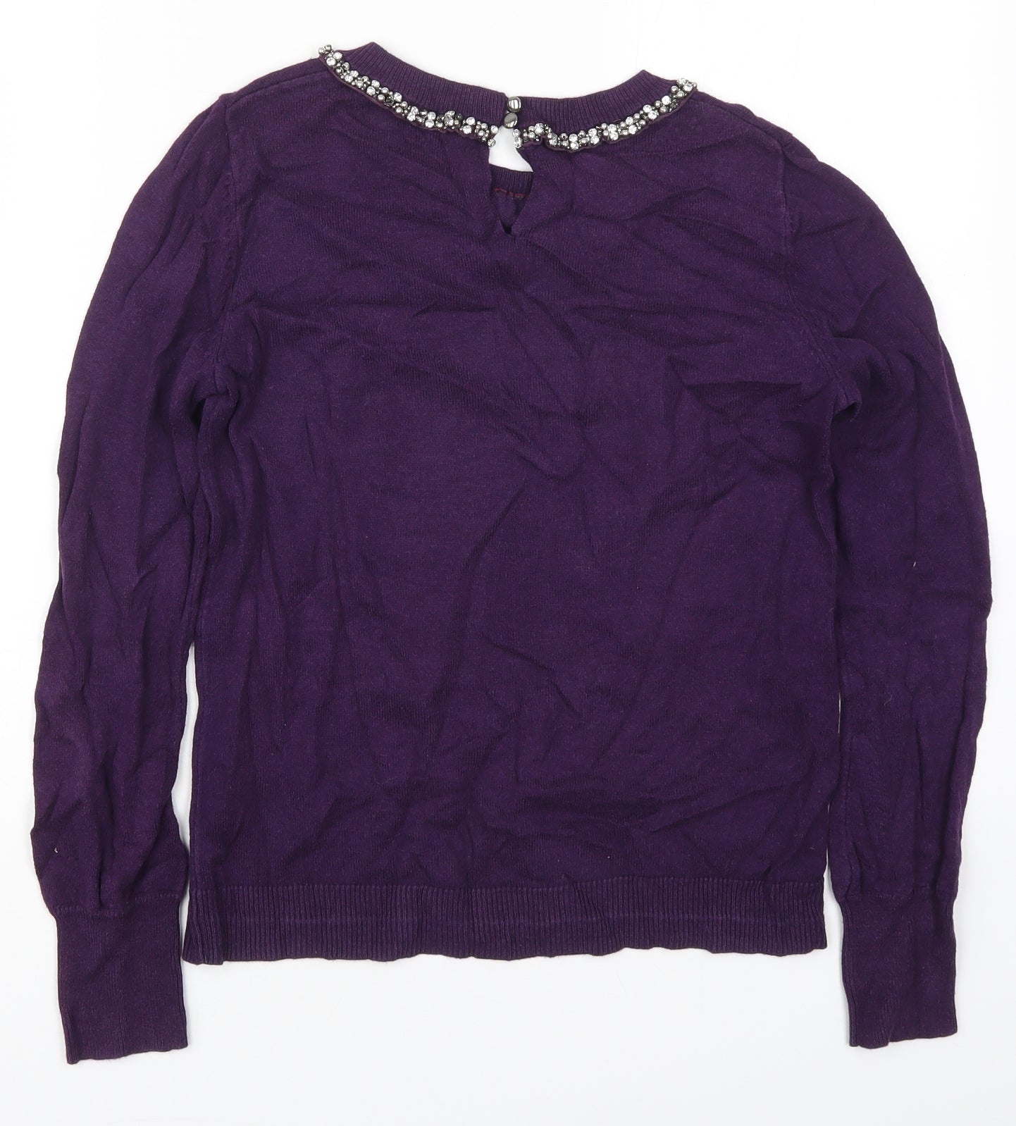 Oasis Womens Purple Round Neck  Cotton Pullover Jumper Size XS