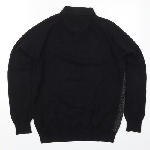 Easy Womens Black Collared Geometric Cotton Pullover Jumper Size M