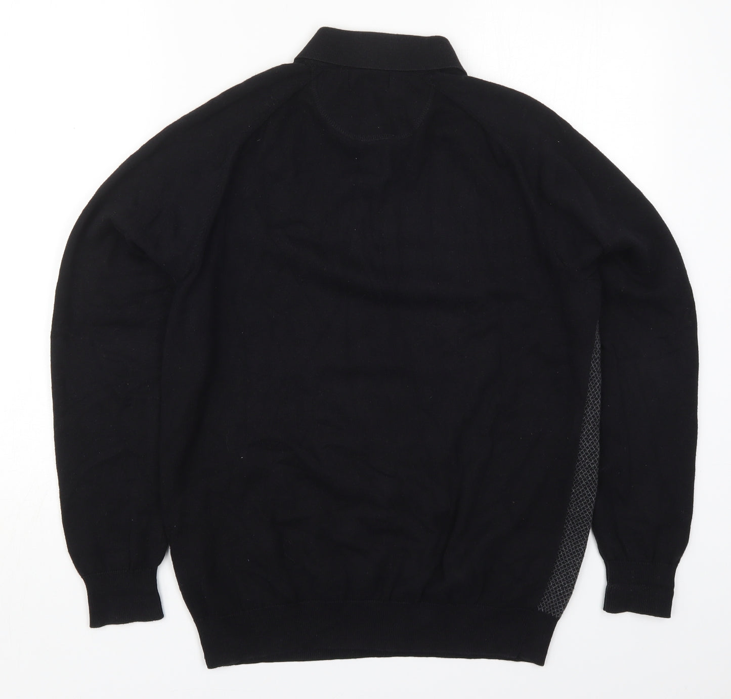 Easy Womens Black Collared Geometric Cotton Pullover Jumper Size M
