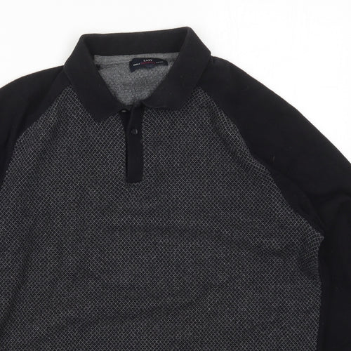 Easy Womens Black Collared Geometric Cotton Pullover Jumper Size M
