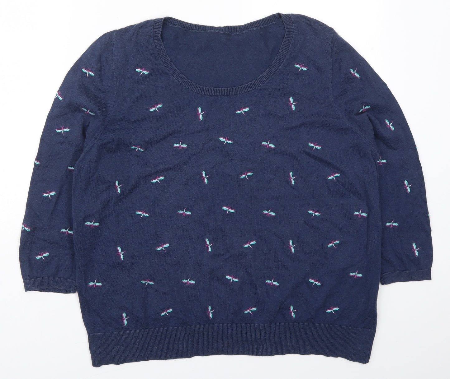 Marks and Spencer Womens Blue Roll Neck  Cotton Pullover Jumper Size 16   - Dragonflies