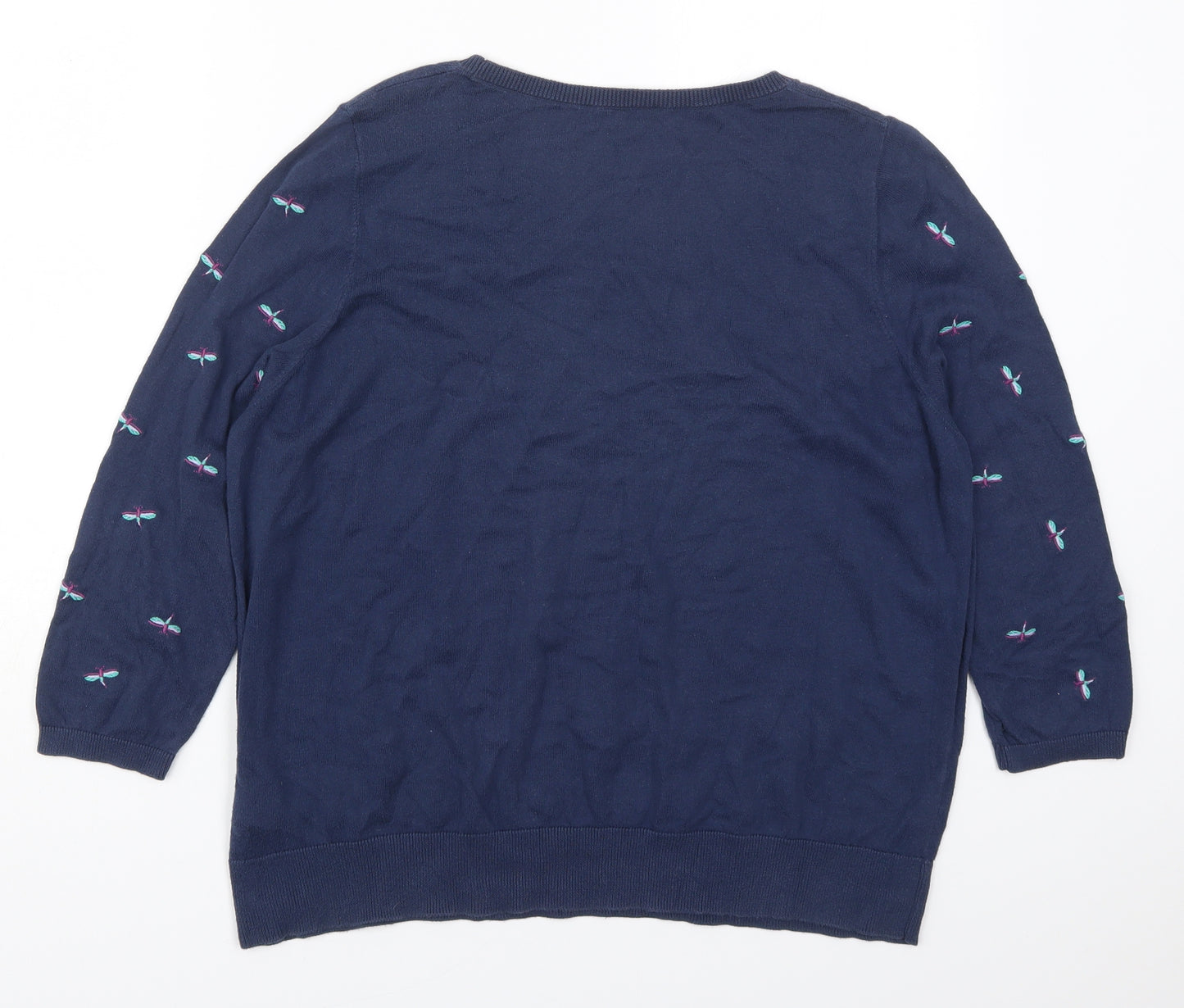 Marks and Spencer Womens Blue Roll Neck  Cotton Pullover Jumper Size 16   - Dragonflies