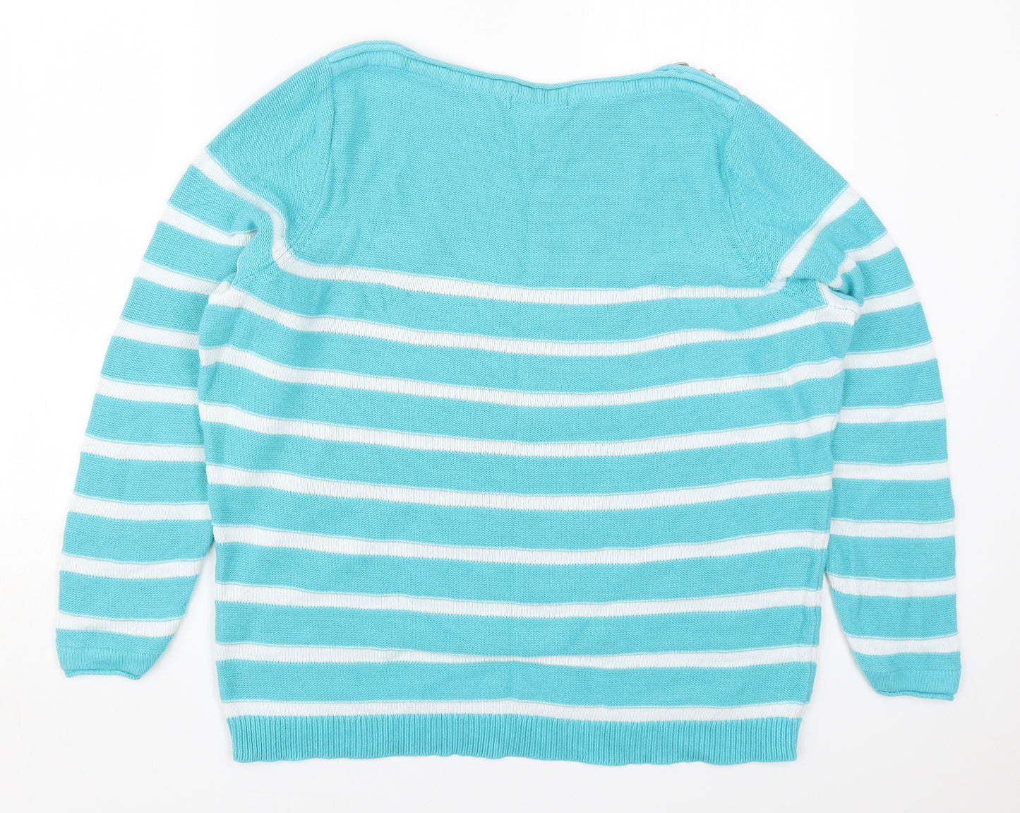 Bonmarché Womens Blue Round Neck Striped Cotton Pullover Jumper Size L