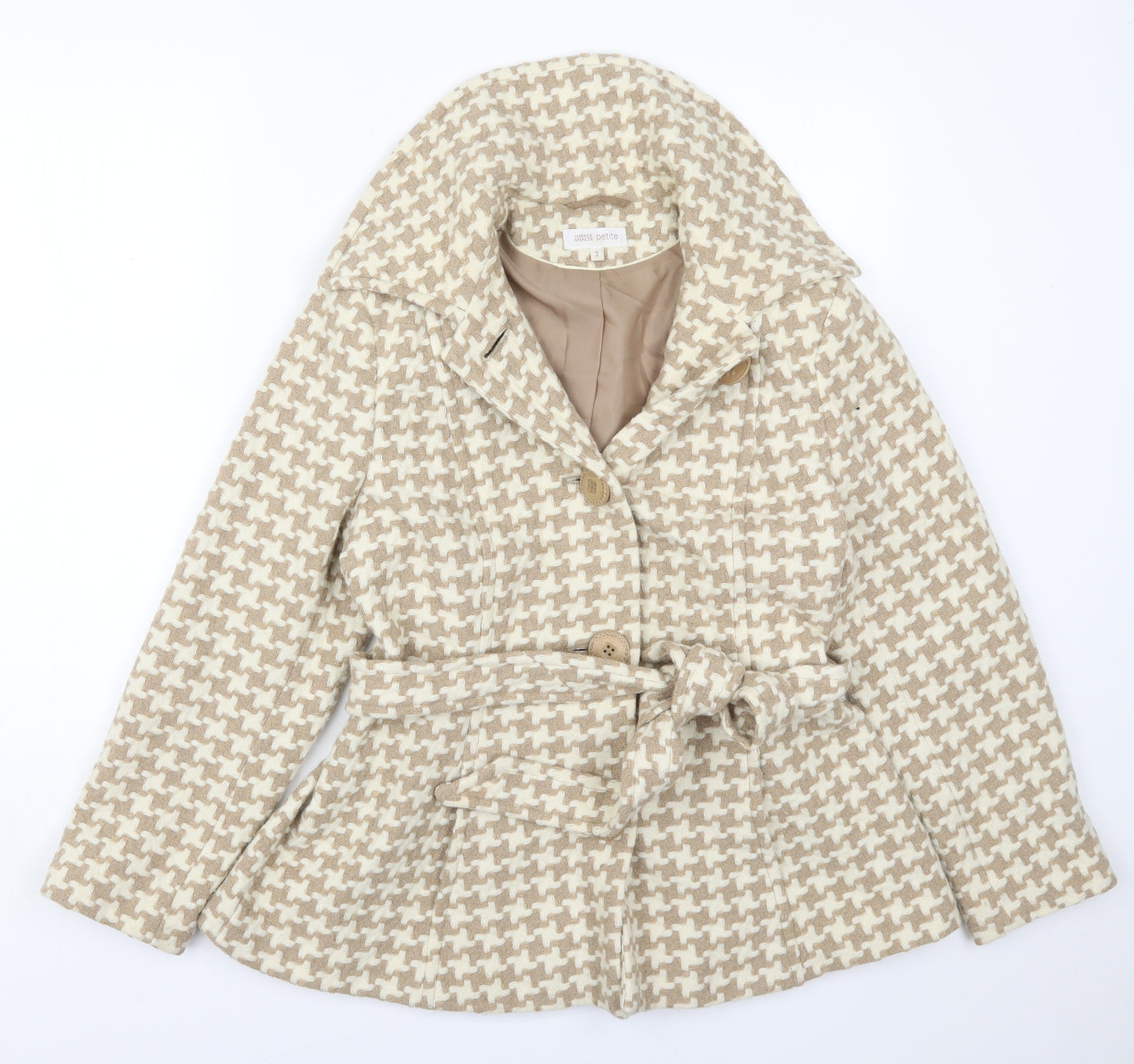 Marks and Spencer Womens Beige Geometric  Pea Coat Coat Size 16  Button