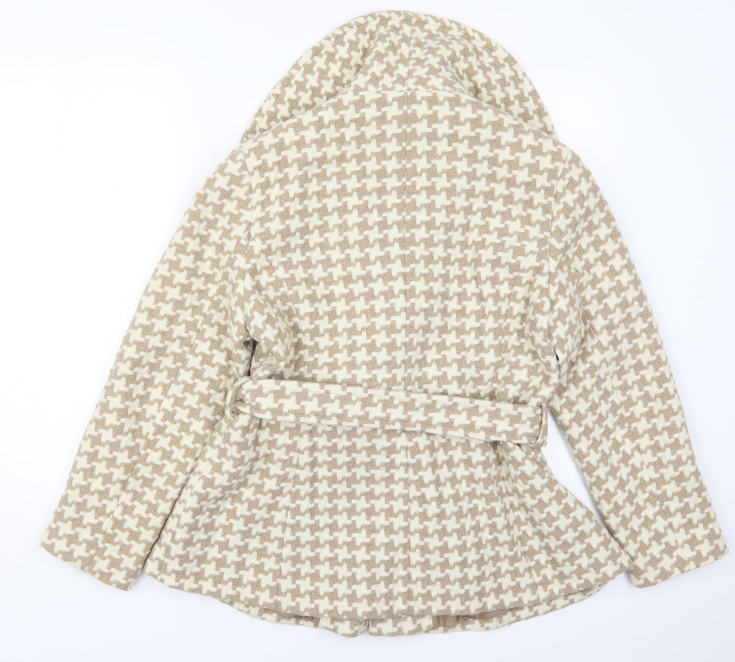 Marks and Spencer Womens Beige Geometric  Pea Coat Coat Size 16  Button