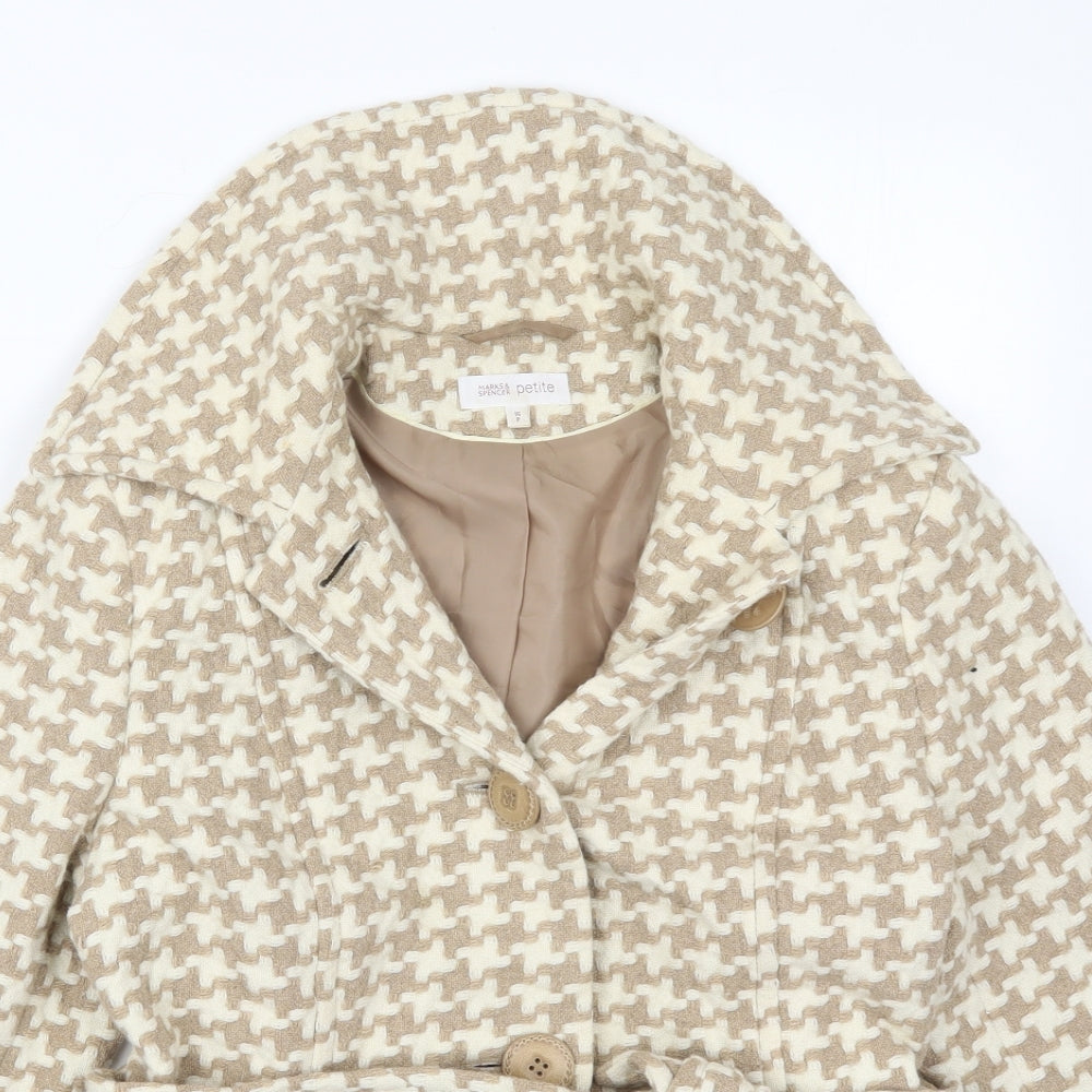 Marks and Spencer Womens Beige Geometric  Pea Coat Coat Size 16  Button