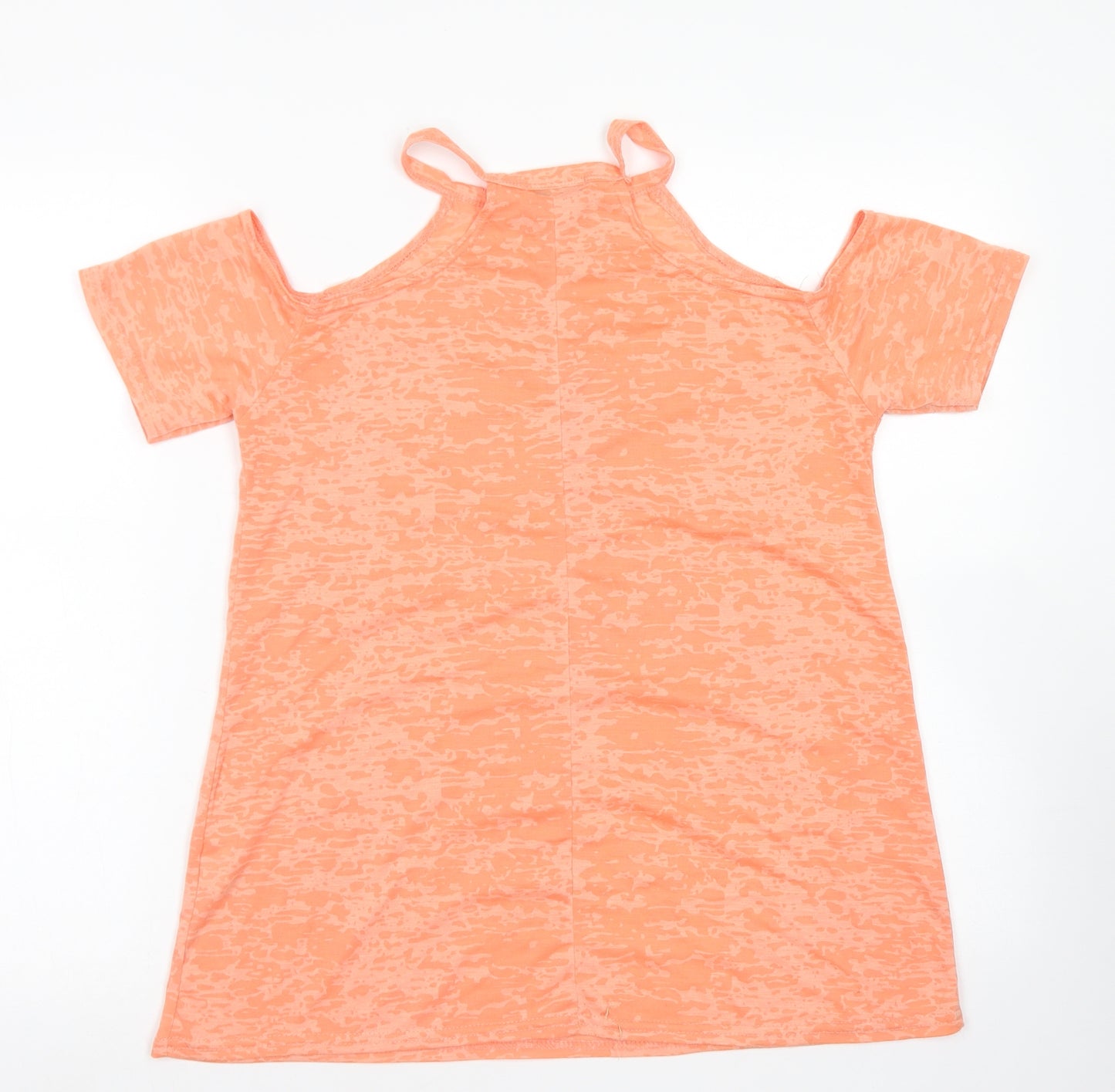 Natalia Womens Orange Camouflage Polyester Basic T-Shirt Size S Round Neck - Cold Shoulder