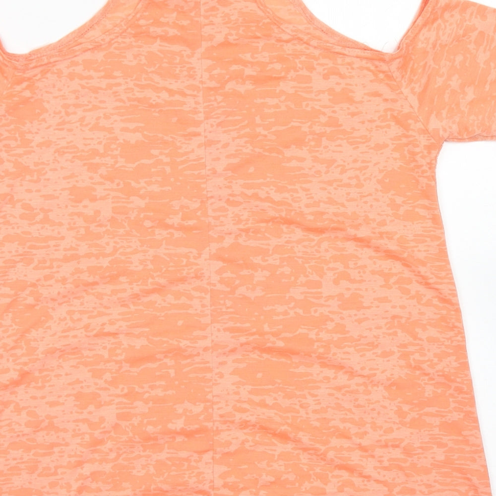 Natalia Womens Orange Camouflage Polyester Basic T-Shirt Size S Round Neck - Cold Shoulder