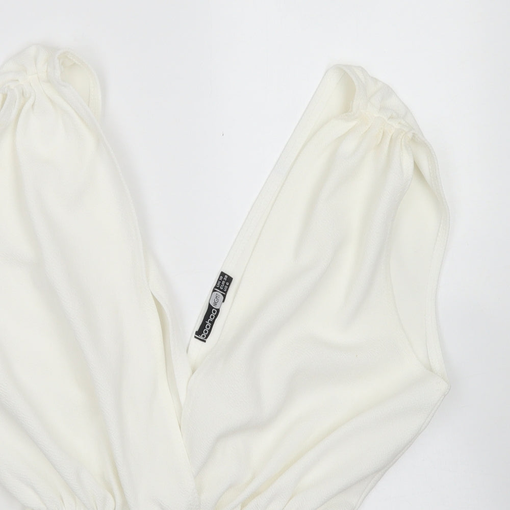 Boohoo Womens White  Polyester Bodysuit One-Piece Size 10  Snap