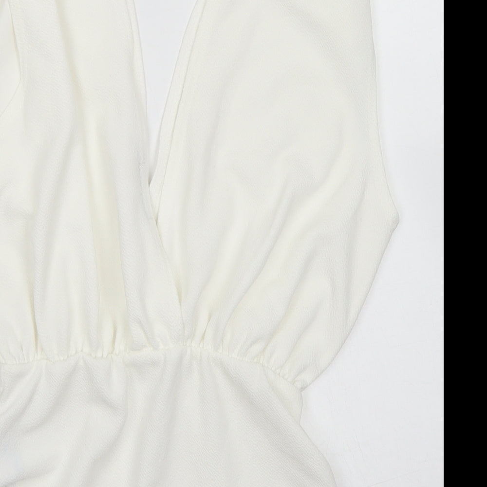 Boohoo Womens White  Polyester Bodysuit One-Piece Size 10  Snap