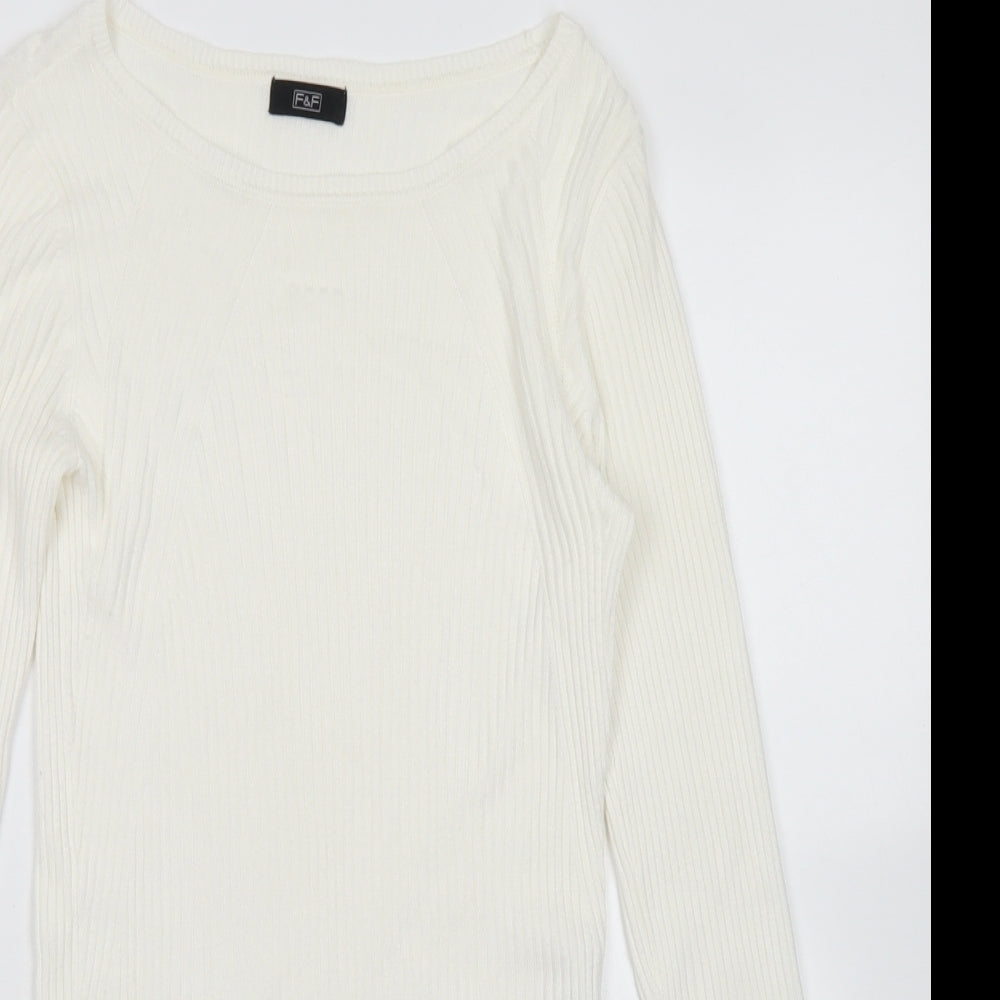 F&F Womens White Crew Neck  Viscose Pullover Jumper Size 10