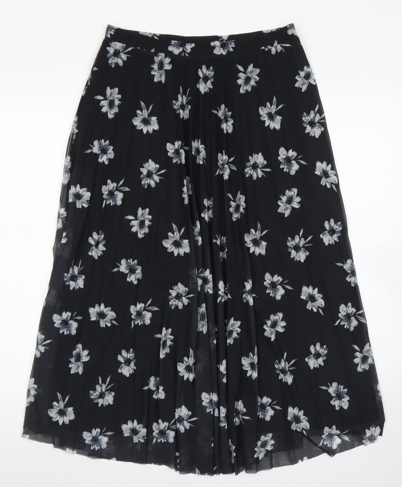 F&F Womens Black Floral Polyester Pleated Skirt Size 12