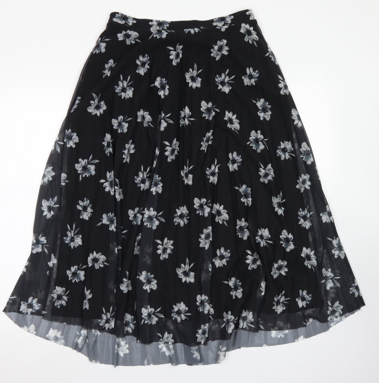 F&F Womens Black Floral Polyester Pleated Skirt Size 12