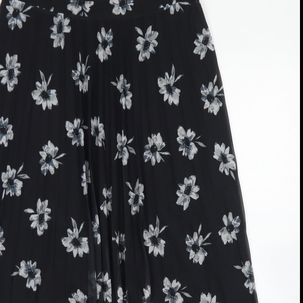 F&F Womens Black Floral Polyester Pleated Skirt Size 12