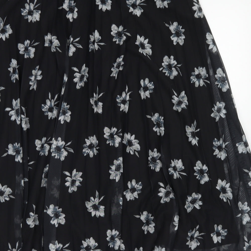 F&F Womens Black Floral Polyester Pleated Skirt Size 12
