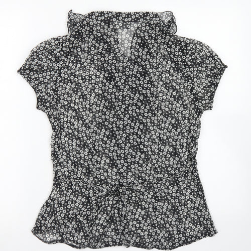 Femme Womens Black Floral Polyester Basic Blouse Size 12 Collared