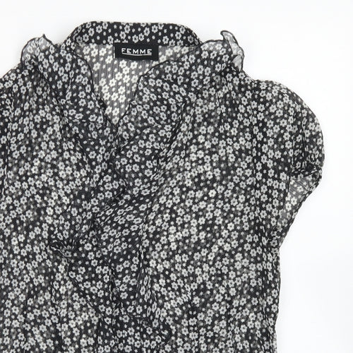 Femme Womens Black Floral Polyester Basic Blouse Size 12 Collared