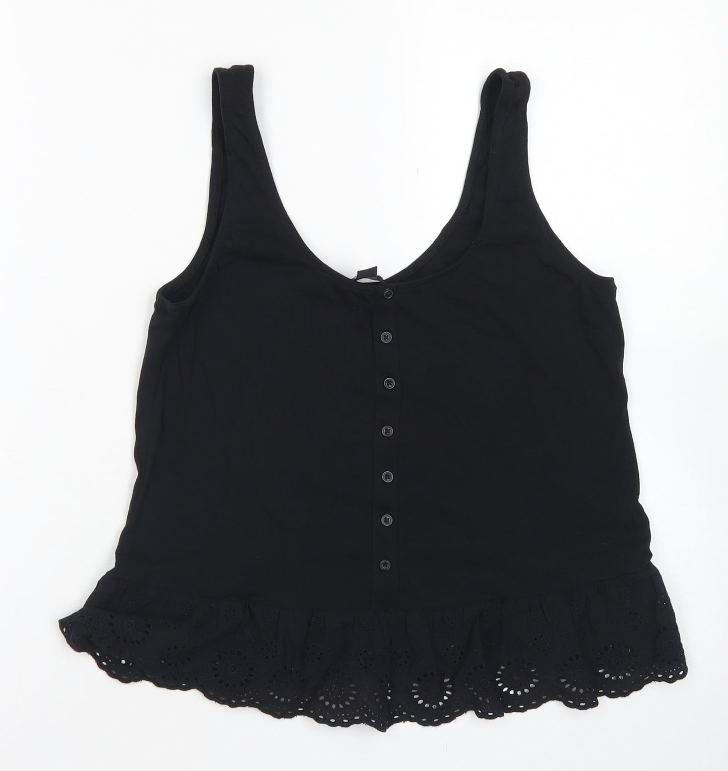 New Look Womens Black  Cotton Cropped Tank Size 10 Round Neck