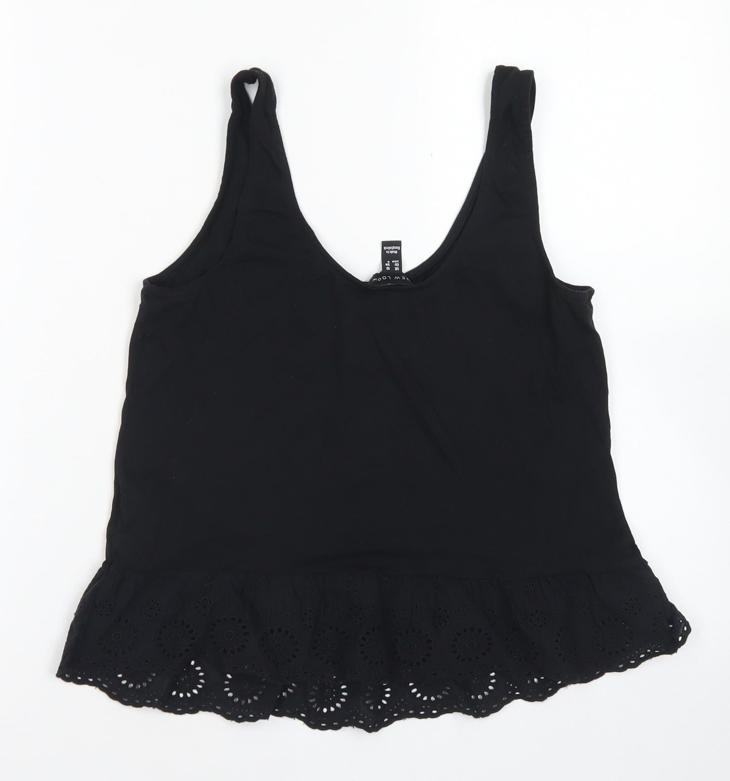 New Look Womens Black  Cotton Cropped Tank Size 10 Round Neck