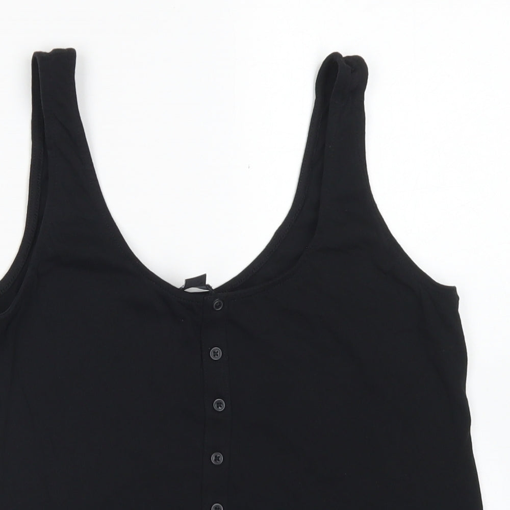 New Look Womens Black  Cotton Cropped Tank Size 10 Round Neck