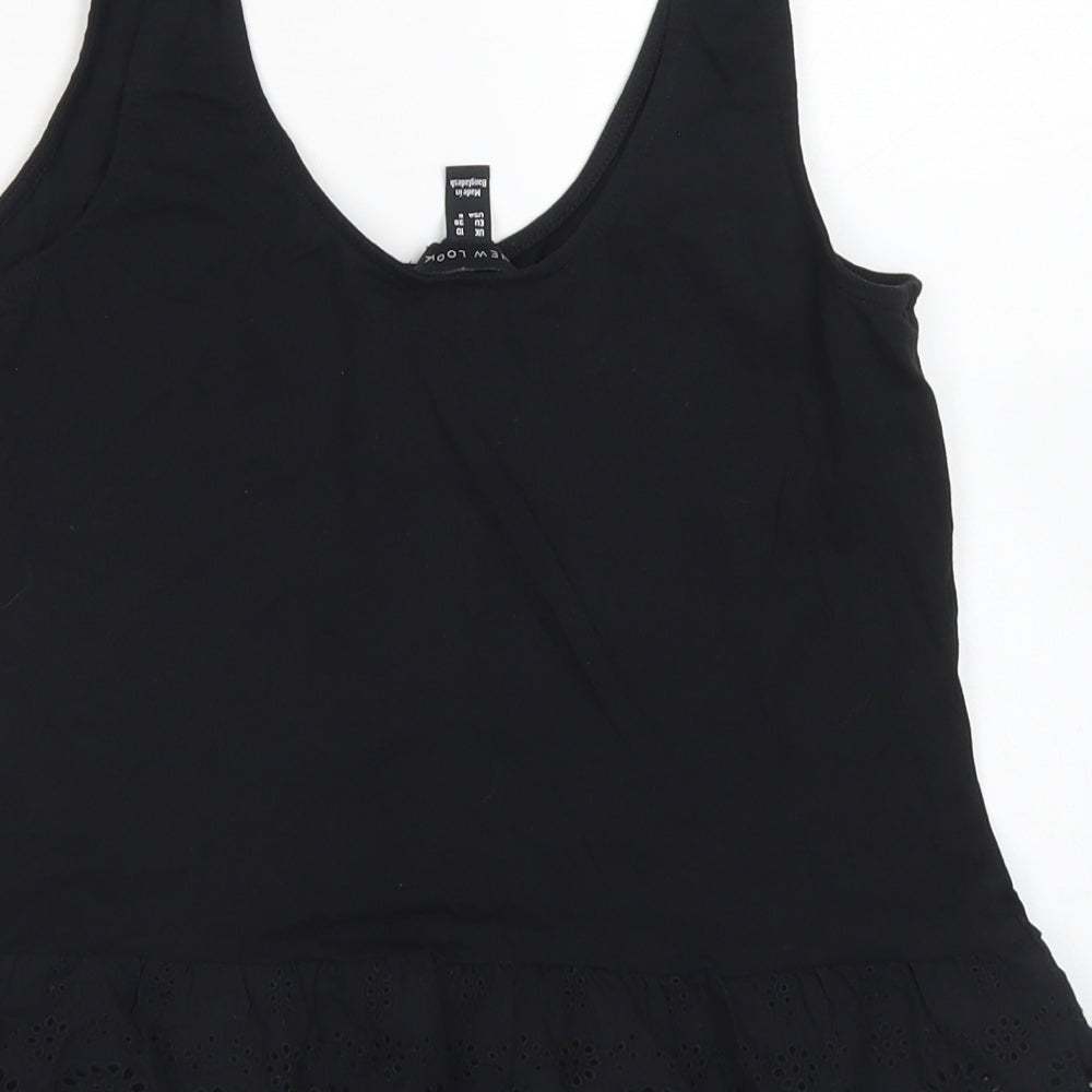 New Look Womens Black  Cotton Cropped Tank Size 10 Round Neck