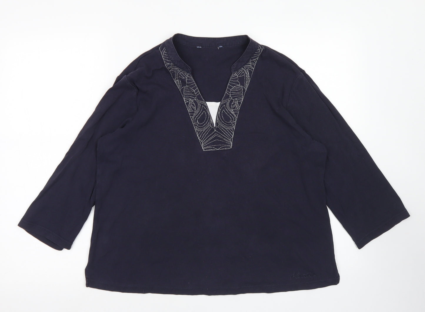 Maine Womens Blue  Cotton Basic T-Shirt Size 16 V-Neck