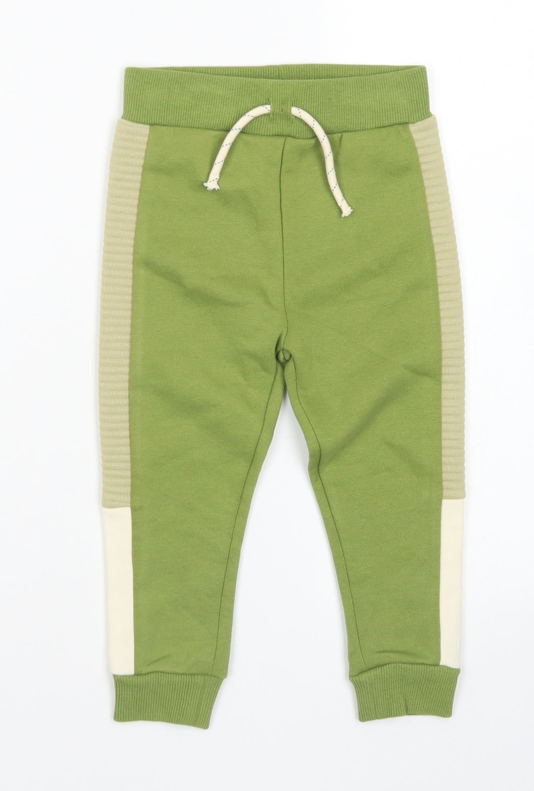Primark Boys Green Colourblock Cotton Jogger Trousers Size 18-24 Months  Drawstring