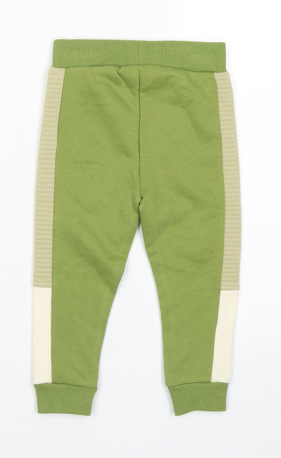 Primark Boys Green Colourblock Cotton Jogger Trousers Size 18-24 Months  Drawstring