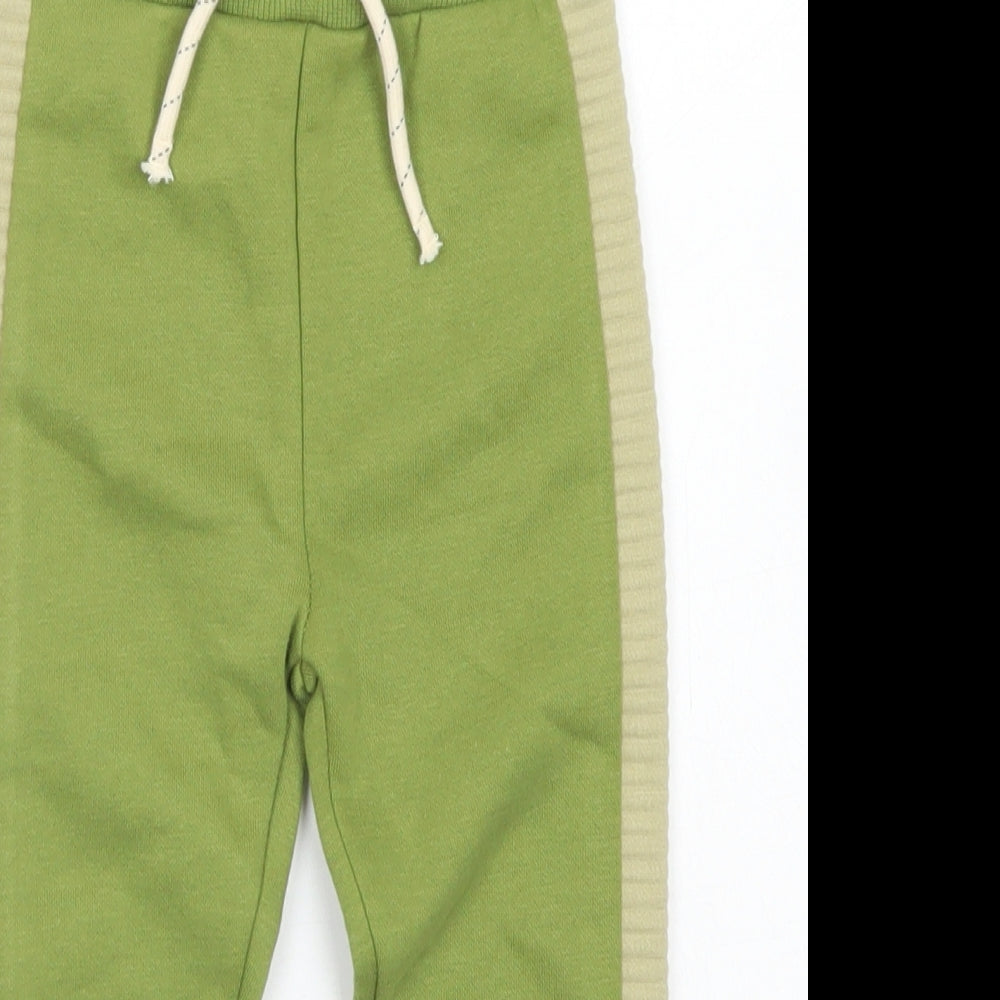 Primark Boys Green Colourblock Cotton Jogger Trousers Size 18-24 Months  Drawstring