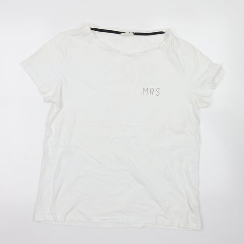 NEXT Womens White  Cotton Basic T-Shirt Size M Crew Neck - Mrs