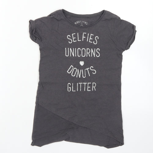 Matalan Girls Grey  Cotton Basic T-Shirt Size 6 Years Crew Neck