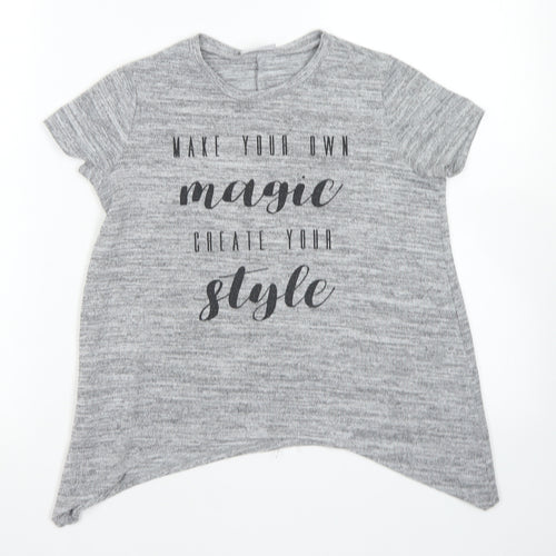 Matalan Girls Grey  Polyester Basic T-Shirt Size 9 Years Crew Neck