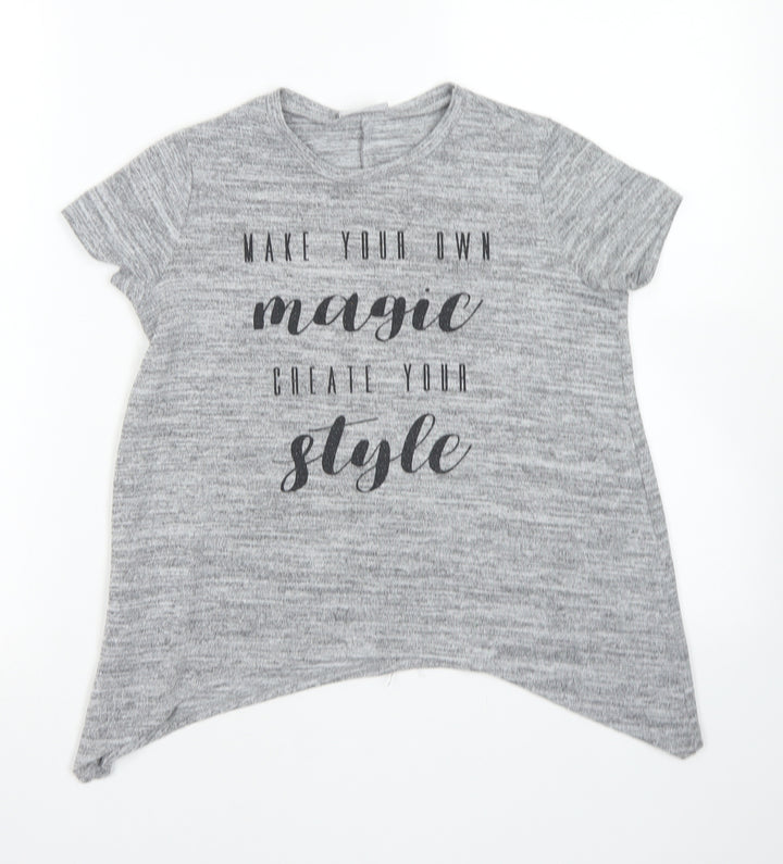 Matalan Girls Grey Polyester Basic T-Shirt Size 9 Years Crew Neck