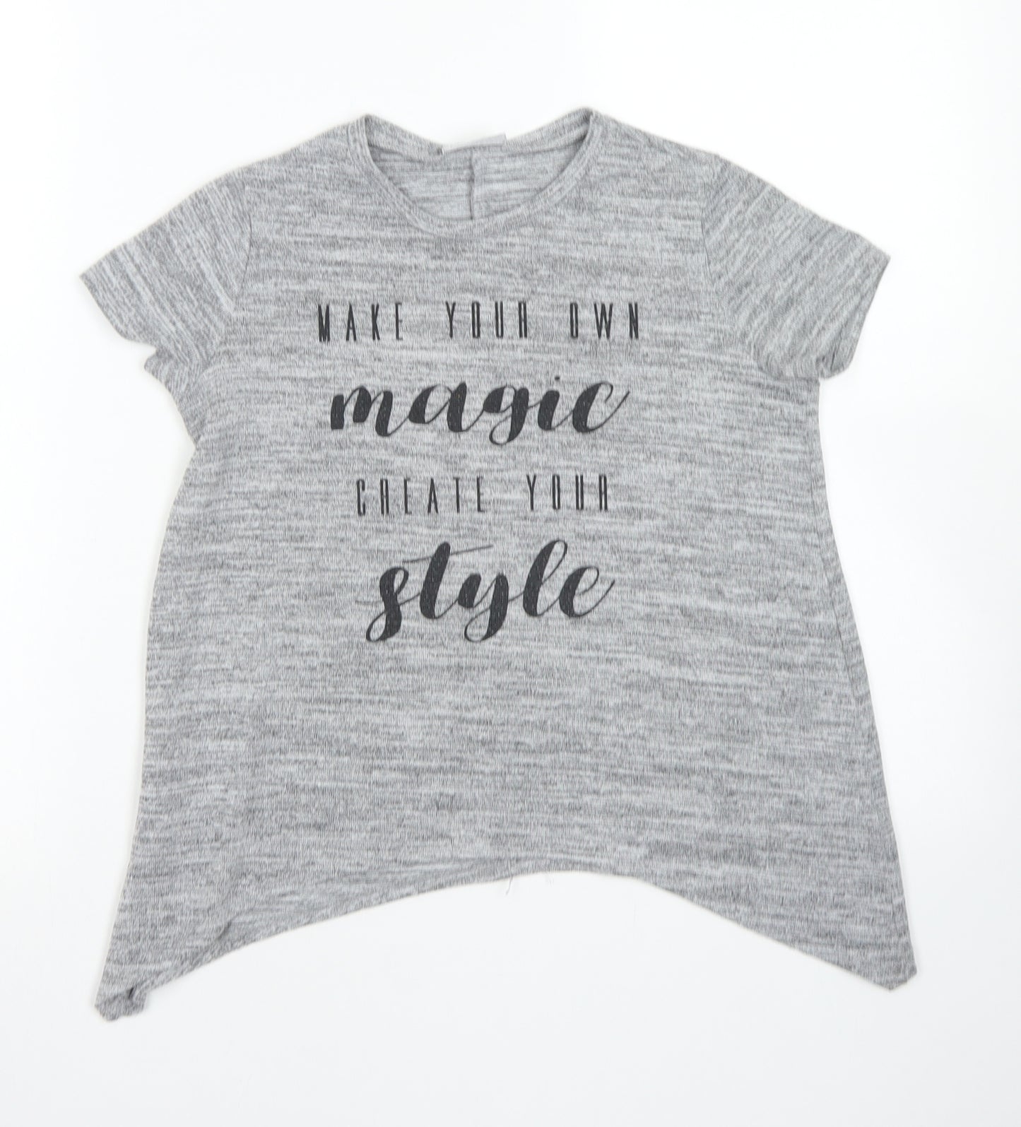 Matalan Girls Grey  Polyester Basic T-Shirt Size 9 Years Crew Neck