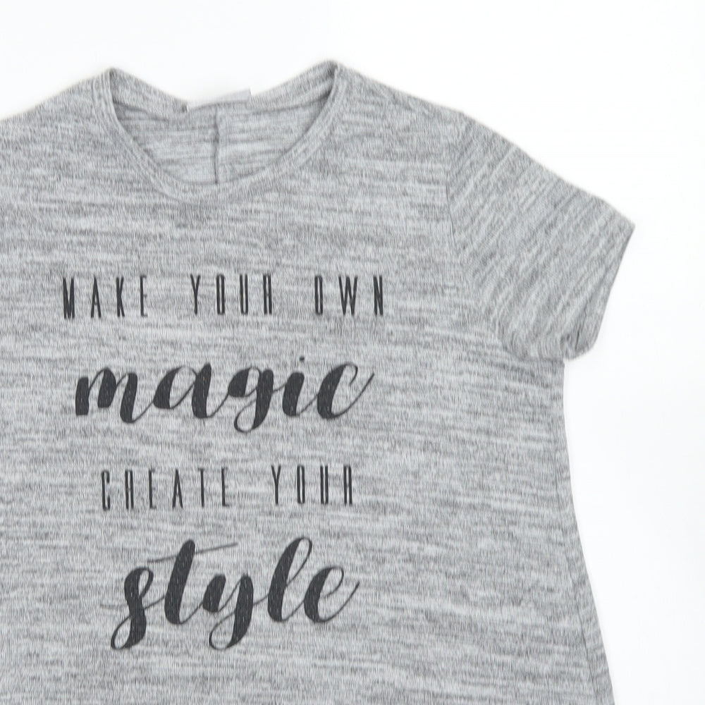 Matalan Girls Grey  Polyester Basic T-Shirt Size 9 Years Crew Neck