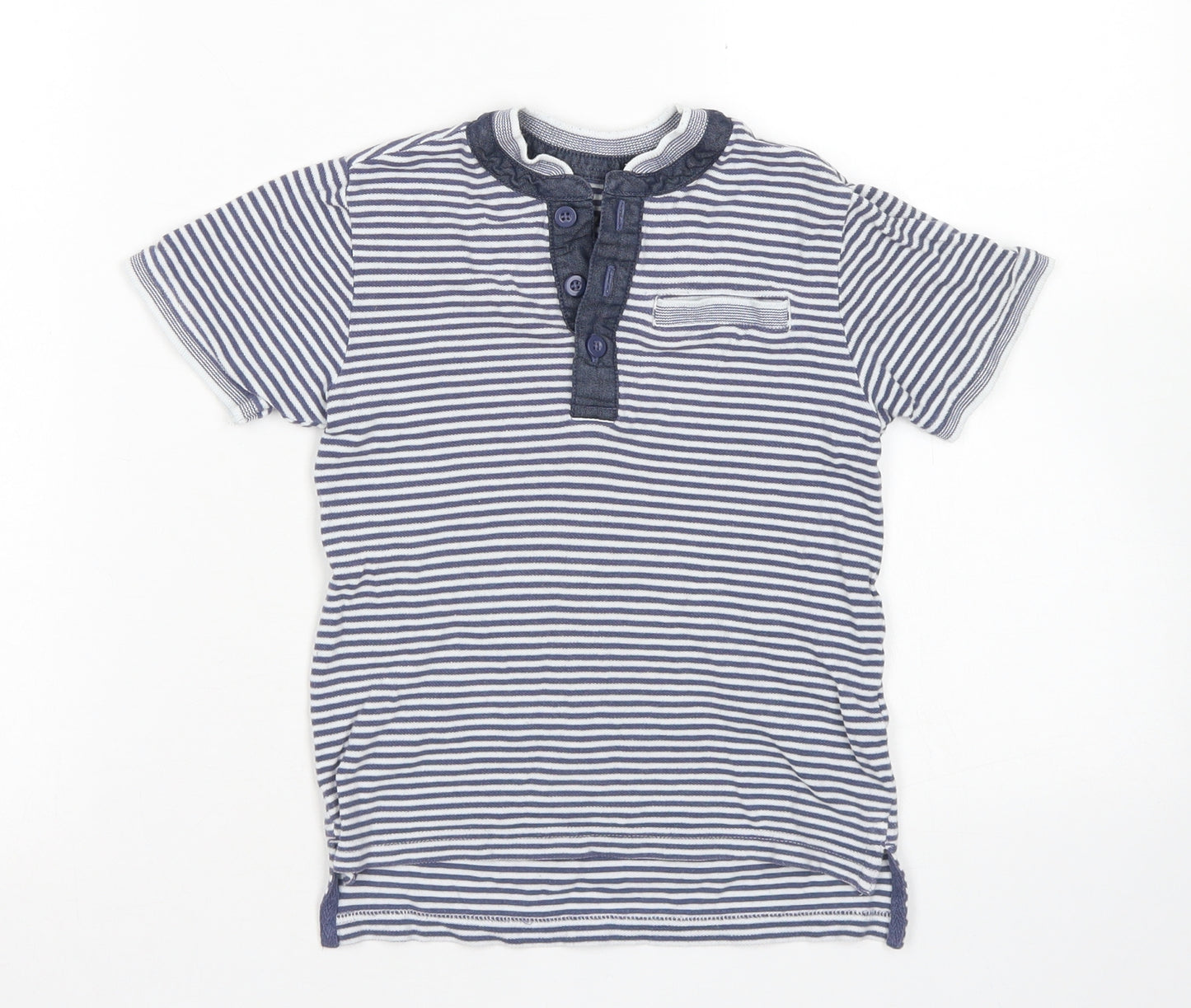 Nutmeg Boys Blue Striped Cotton Basic T-Shirt Size 5-6 Years Henley