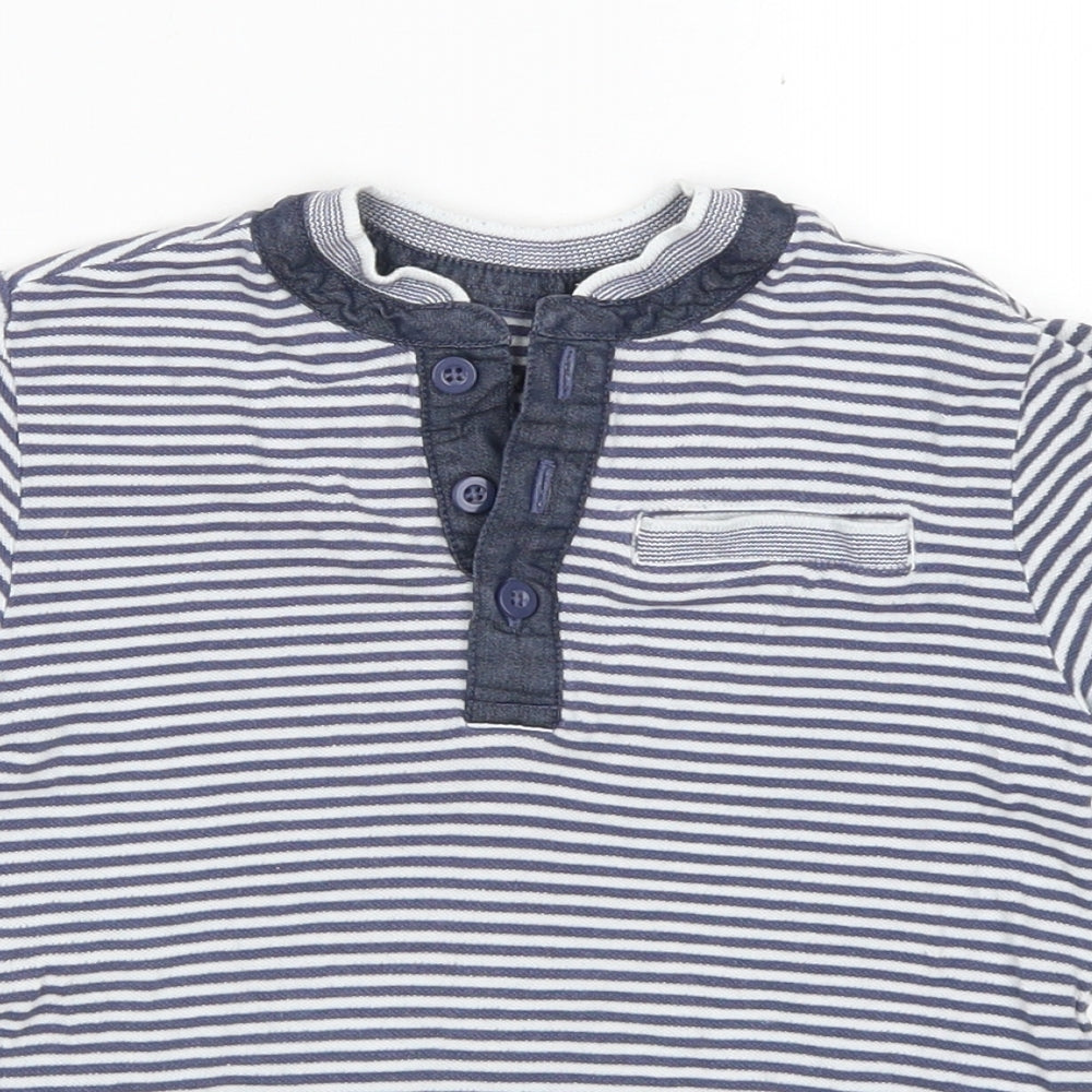 Nutmeg Boys Blue Striped Cotton Basic T-Shirt Size 5-6 Years Henley