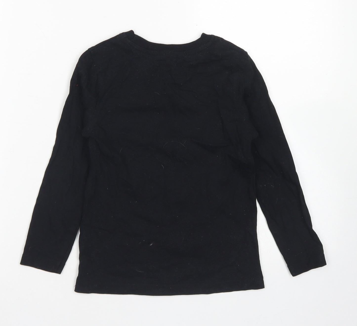 George Boys Black  Cotton Basic T-Shirt Size 5-6 Years Crew Neck  - Halloween Dinosaurs Pumpkin