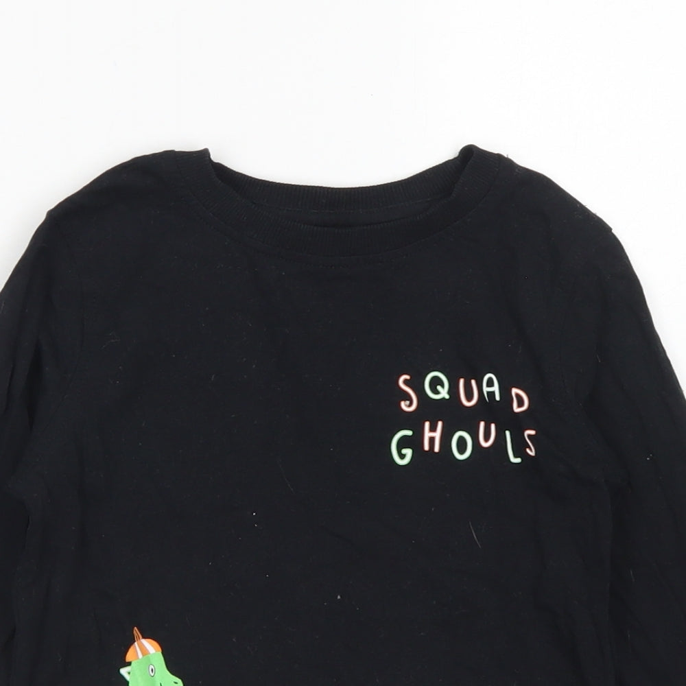 George Boys Black  Cotton Basic T-Shirt Size 5-6 Years Crew Neck  - Halloween Dinosaurs Pumpkin