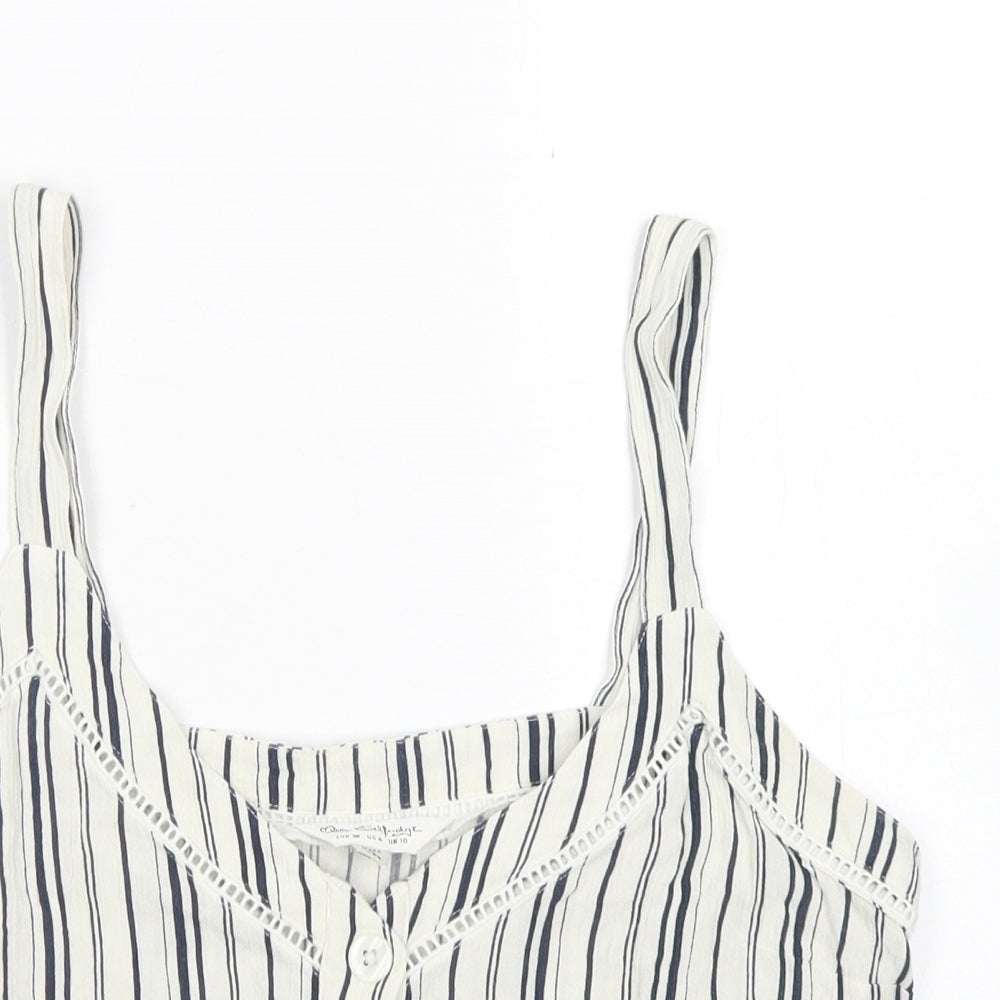 Dorothy Perkinsq Womens Ivory Striped Viscose Cropped Tank Size 10 Round Neck