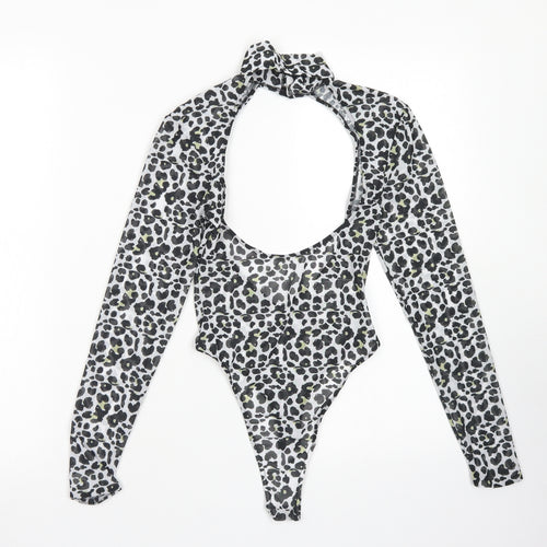 ASOS Womens Black Animal Print Polyester Bodysuit One-Piece Size 4  Button - Cut Out